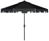Safavieh Zimmerman Umbrella with Flap UV Resistant 9' Crank Market Auto Tilt Black White Brown Metal Hardwood Polyester Aluminum PAT8000H 889048170278