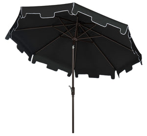 Safavieh Zimmerman Umbrella with Flap UV Resistant 9' Crank Market Auto Tilt Black White Brown Metal Hardwood Polyester Aluminum PAT8000H 889048170278