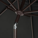 Safavieh Zimmerman Umbrella with Flap UV Resistant 9' Crank Market Auto Tilt Black White Brown Metal Hardwood Polyester Aluminum PAT8000H 889048170278
