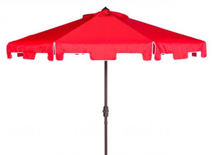 Safavieh Zimmerman Umbrella with Flap UV Resistant 9' Crank Market Auto Tilt Red White Brown Metal Hardwood Polyester Aluminum PAT8000J 889048314566