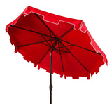 Safavieh Zimmerman Umbrella with Flap UV Resistant 9' Crank Market Auto Tilt Red White Brown Metal Hardwood Polyester Aluminum PAT8000J 889048314566
