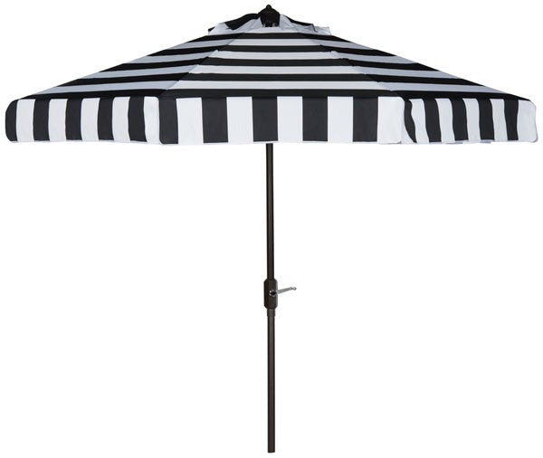 Safavieh Elsa Umbrella Fashion Line UV Resistant 9' Auto Tilt Black White Brown Metal Fsc-Certified Hardwood Polyester Aluminum PAT8003A 889048189713
