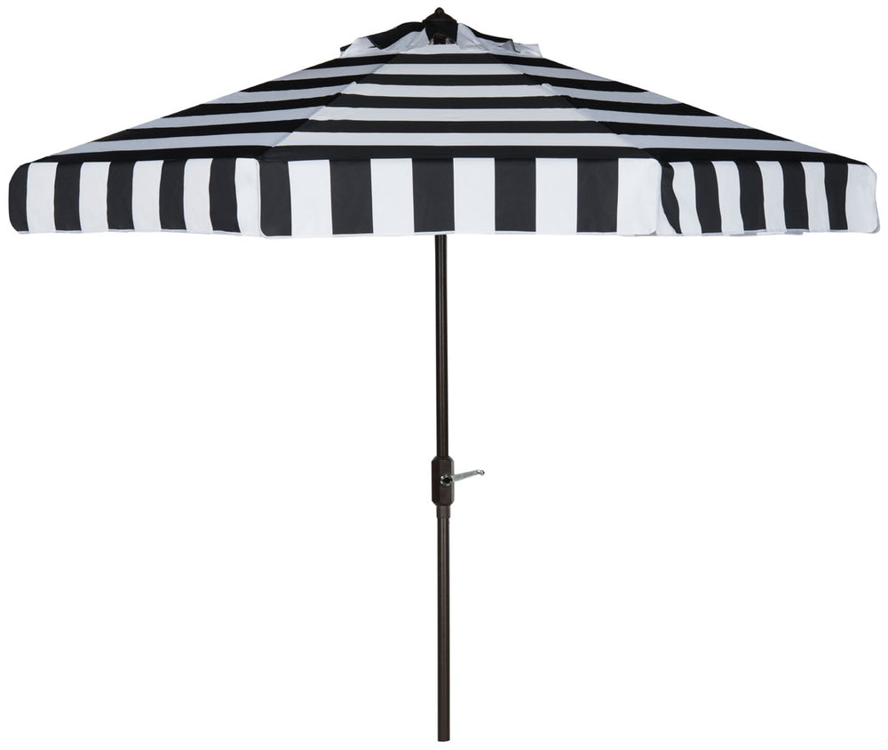 Safavieh Elsa Umbrella Fashion Line UV Resistant 9' Auto Tilt Black White Brown Metal Fsc-Certified Hardwood Polyester Aluminum PAT8003A 889048189713