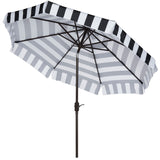 Safavieh Elsa Umbrella Fashion Line UV Resistant 9' Auto Tilt Black White Brown Metal Fsc-Certified Hardwood Polyester Aluminum PAT8003A 889048189713