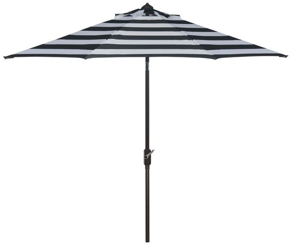 Safavieh Iris Umbrella Fashion Line UV Resistant 9' Auto Tilt Black White Brown Metal Fsc-Certified Hardwood Polyester Aluminum PAT8004A 889048189737