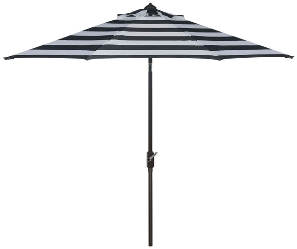 Safavieh Iris Umbrella Fashion Line UV Resistant 9' Auto Tilt Black White Brown Metal Fsc-Certified Hardwood Polyester Aluminum PAT8004A 889048189737
