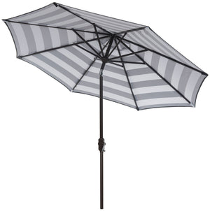 Safavieh Iris Umbrella Fashion Line UV Resistant 9' Auto Tilt Black White Brown Metal Fsc-Certified Hardwood Polyester Aluminum PAT8004A 889048189737