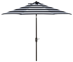 Safavieh Iris Umbrella Fashion Line UV Resistant 9' Auto Tilt Navy White Brown Metal Fsc-Certified Hardwood Polyester Aluminum PAT8004B 889048189744