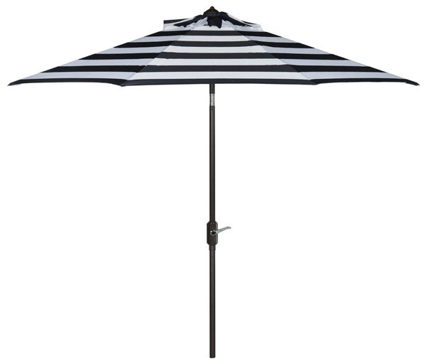 Safavieh Iris Umbrella Fashion Line UV Resistant 9' Auto Tilt Navy White Brown Metal Fsc-Certified Hardwood Polyester Aluminum PAT8004B 889048189744