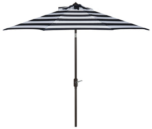 Safavieh Iris Umbrella Fashion Line UV Resistant 9' Auto Tilt Navy White Brown Metal Fsc-Certified Hardwood Polyester Aluminum PAT8004B 889048189744