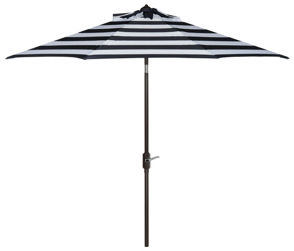 Safavieh Iris Umbrella Fashion Line UV Resistant 9' Auto Tilt Navy White Brown Metal Fsc-Certified Hardwood Polyester Aluminum PAT8004B 889048189744