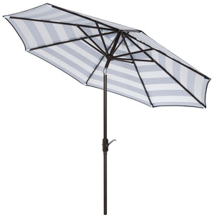 Safavieh Iris Umbrella Fashion Line UV Resistant 9' Auto Tilt Navy White Brown Metal Fsc-Certified Hardwood Polyester Aluminum PAT8004B 889048189744