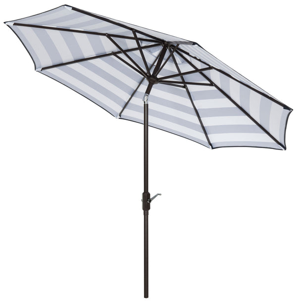 Safavieh Iris Umbrella Fashion Line UV Resistant 9' Auto Tilt Navy White Brown Metal Fsc-Certified Hardwood Polyester Aluminum PAT8004B 889048189744
