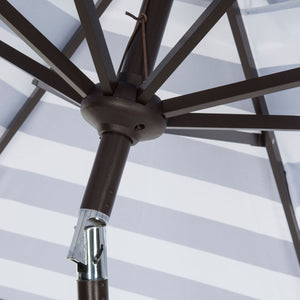 Safavieh Iris Umbrella Fashion Line UV Resistant 9' Auto Tilt Navy White Brown Metal Fsc-Certified Hardwood Polyester Aluminum PAT8004B 889048189744