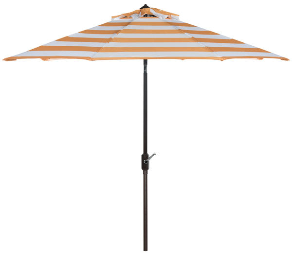 Safavieh Iris Umbrella Fashion Line UV Resistant 9' Auto Tilt Orange White Brown Metal Fsc-Certified Hardwood Polyester Aluminum PAT8004C 889048189751