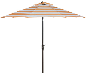 Safavieh Iris Umbrella Fashion Line UV Resistant 9' Auto Tilt Orange White Brown Metal Fsc-Certified Hardwood Polyester Aluminum PAT8004C 889048189751