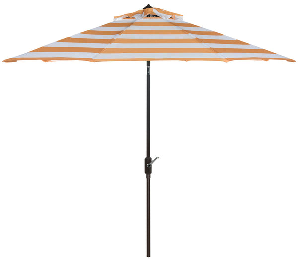Safavieh Iris Umbrella Fashion Line UV Resistant 9' Auto Tilt Orange White Brown Metal Fsc-Certified Hardwood Polyester Aluminum PAT8004C 889048189751