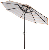 Safavieh Iris Umbrella Fashion Line UV Resistant 9' Auto Tilt Orange White Brown Metal Fsc-Certified Hardwood Polyester Aluminum PAT8004C 889048189751