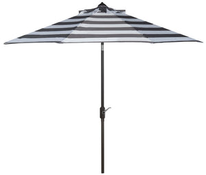 Safavieh Iris Umbrella Fashion Line UV Resistant 9' Auto Tilt Grey White Brown Metal Fsc-Certified Hardwood Polyester Aluminum PAT8004D 889048189768