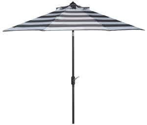 Safavieh Iris Umbrella Fashion Line UV Resistant 9' Auto Tilt Grey White Brown Metal Fsc-Certified Hardwood Polyester Aluminum PAT8004D 889048189768