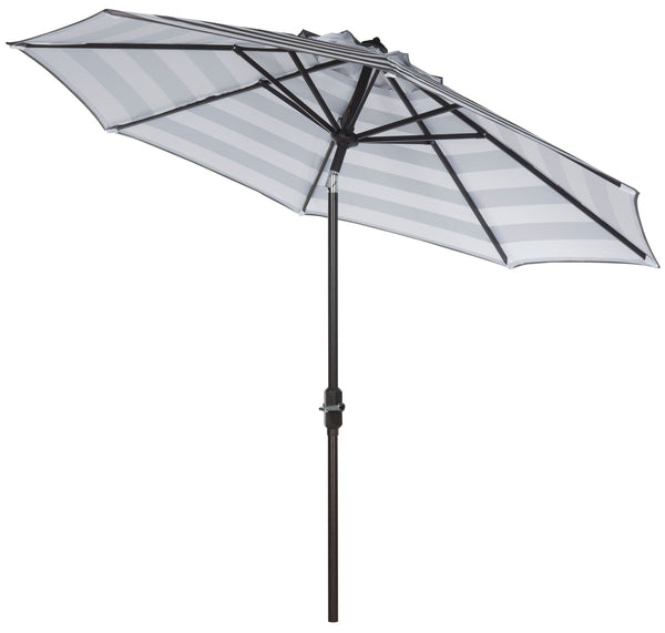 Safavieh Iris Umbrella Fashion Line UV Resistant 9' Auto Tilt Grey White Brown Metal Fsc-Certified Hardwood Polyester Aluminum PAT8004D 889048189768