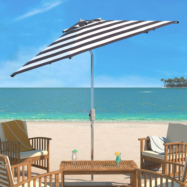 Safavieh Uv Resistant Iris Fashion Line 9Ft Auto Tilt Umbrella In Black White PAT8004E