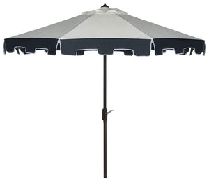 Safavieh City Umbrella Fashion UV Resistant 9' Auto Tilt Beige Navy Brown Metal Fsc-Certified Hardwood Polyester Aluminum PAT8005A 889048189775