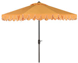 Safavieh Elegant Valance Umbrella UV Resistant 9' Auto Tilt Yellow White Brown Metal Fsc-Certified Hardwood Polyester Aluminum PAT8006B 889048189799