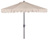 Safavieh Elegant Valance Umbrella UV Resistant 9' Auto Tilt Beige White Brown Metal Fsc-Certified Hardwood Polyester Aluminum PAT8006C 889048189805