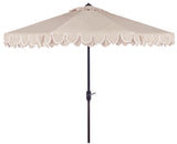 Safavieh Elegant Valance Umbrella UV Resistant 9' Auto Tilt Beige White Brown Metal Fsc-Certified Hardwood Polyester Aluminum PAT8006C 889048189805