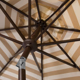 Safavieh Athens Umbrella Inside Out Striped 9' Crank Outdoor Auto Tilt Beige White Brown Metal Hardwood Polyester Aluminum PAT8007B 889048314665