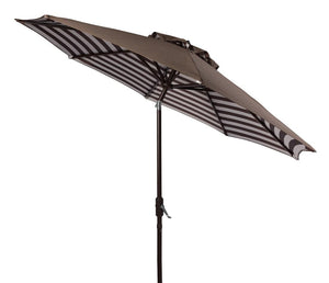 Safavieh Athens Umbrella Inside Out Striped 9' Crank Outdoor Auto Tilt Brown White Metal Hardwood Polyester Aluminum PAT8007D 889048314689