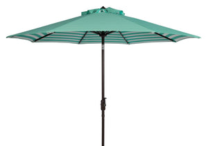 Safavieh Athens Umbrella Inside Out Striped 9' Crank Outdoor Auto Tilt Dark Green White Brown Metal Hardwood Polyester Aluminum PAT8007E 889048314696