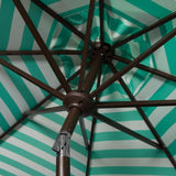 Safavieh Athens Umbrella Inside Out Striped 9' Crank Outdoor Auto Tilt Dark Green White Brown Metal Hardwood Polyester Aluminum PAT8007E 889048314696