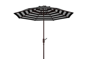 Safavieh Athens Inside Out Striped 9Ft Crank Outdoor Auto Tilt Umbrella Black Metal PAT8007K