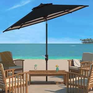 Safavieh Athens Inside Out Striped 9Ft Crank Outdoor Auto Tilt Umbrella Black Metal PAT8007K