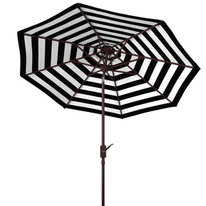 Safavieh Athens Inside Out Striped 9Ft Crank Outdoor Auto Tilt Umbrella Black Metal PAT8007K