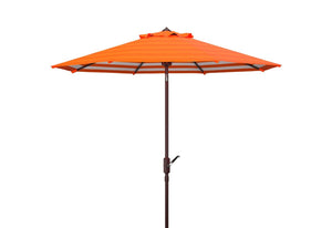 Safavieh Athens Inside Out Striped 9Ft Crank Outdoor Auto Tilt Umbrella Orange Metal PAT8007O