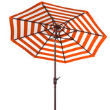 Safavieh Athens Inside Out Striped 9Ft Crank Outdoor Auto Tilt Umbrella Orange Metal PAT8007O