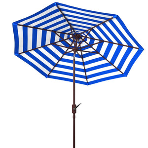 Safavieh Athens Inside Out Striped 9Ft Crank Outdoor Auto Tilt Umbrella Pacific Blue Metal PAT8007P