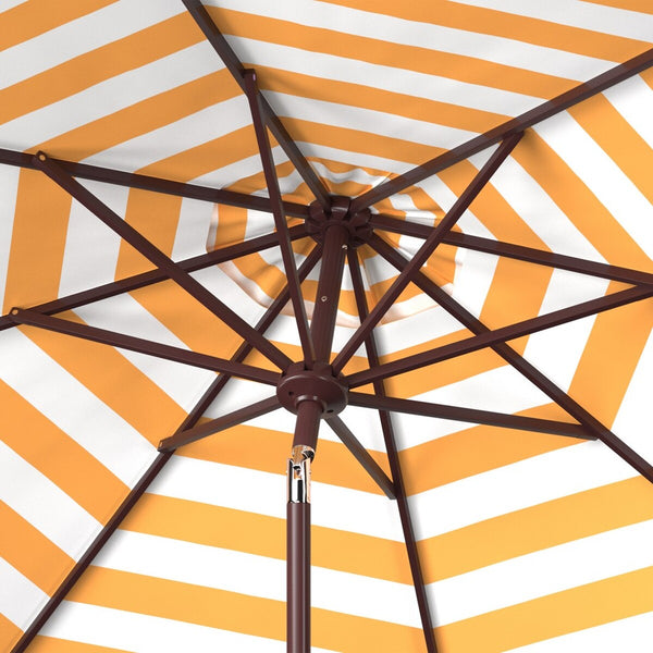 Safavieh Athens Inside Out Striped 9Ft Crank Outdoor Auto Tilt Umbrella Yellow Metal PAT8007Y