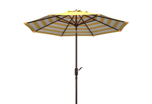 Safavieh Athens Inside Out Striped 9Ft Crank Outdoor Auto Tilt Umbrella Yellow Metal PAT8007Y