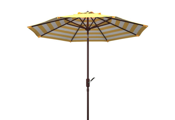 Safavieh Athens Inside Out Striped 9Ft Crank Outdoor Auto Tilt Umbrella Yellow Metal PAT8007Y