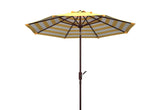 Safavieh Athens Inside Out Striped 9Ft Crank Outdoor Auto Tilt Umbrella Yellow Metal PAT8007Y
