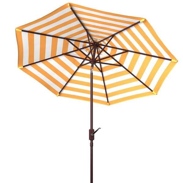 Safavieh Athens Inside Out Striped 9Ft Crank Outdoor Auto Tilt Umbrella Yellow Metal PAT8007Y
