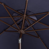 Safavieh Milan Umbrella Fringe 9' Crank Outdoor Auto Tilt Navy White Brown Metal Fsc-Certified Hardwood Polyester Aluminum PAT8008A 889048314719