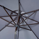 Safavieh Milan Umbrella Fringe 9' Crank Outdoor Auto Tilt Grey White Brown Metal Fsc-Certified Hardwood Polyester Aluminum PAT8008B 889048314726