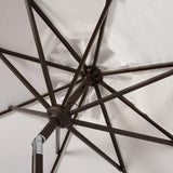 Safavieh Milan Umbrella Fringe 9' Crank Outdoor Auto Tilt White Brown Metal Fsc-Certified Hardwood Polyester Aluminum PAT8008C 889048314733