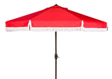 Safavieh Milan Umbrella Fringe 9' Crank Outdoor Auto Tilt Red White Brown Metal Fsc-Certified Hardwood Polyester Aluminum PAT8008E 889048314788