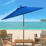 Safavieh Cannes 9Ft Wooden Outdoor Umbrella Pacific Blue Wood/Polyethylene Coating PAT8009P